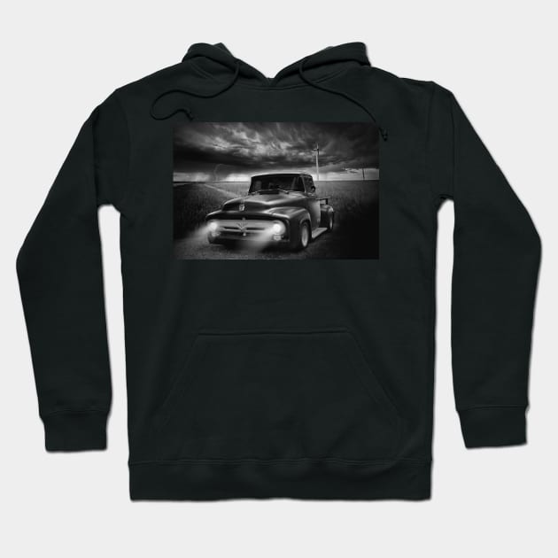 1956 Ford F-100 - black white Hoodie by hottehue